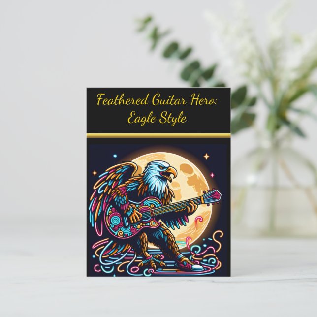 Postal Guitarrista Águila Bajo Luz de Luna (Anverso de pie)
