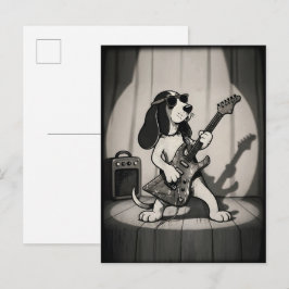 Postal Guitarrista Basset Hound Estrella de Rock Retro Mo