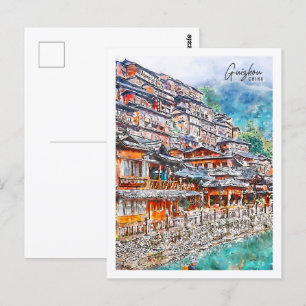 Postal Guizhou China Travel Place Watercolor