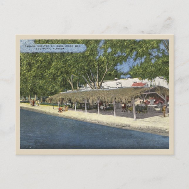 Postal Gulfport, Florida Histórica Cabana en Boca Ciega (Anverso)