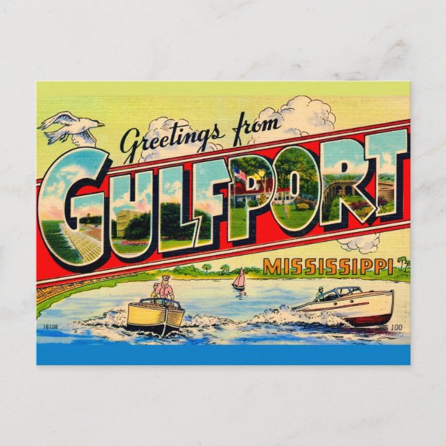 Postal Gulfport Mississippi Retro Greetings Postcard (Anverso)