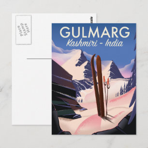 Postal Gulmarg Kashmiri poster de esquí de India