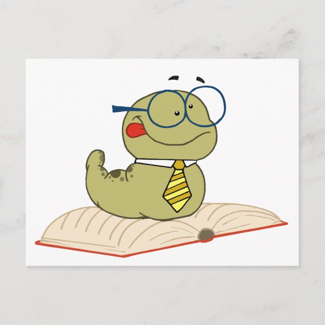 Postal Gusano En Un Libro Con Gafas (Anverso)