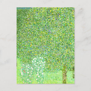 Postal Gustav Klimt, arbustos rosas bajo los árboles