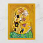 Postal Gustav Klimt besar oro lindo gato spocard<br><div class="desc">Esta es una parodia de la pintura de Gustav Klimt,  "El Beso".  Debido a que mi versión tiene gato,  se titula "Besos de gato".  Puede cambiar el color del borde si lo desea.  Esta imagen también está disponible en otros productos de mi tienda Zazzle.</div>