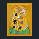 Postal Gustav Klimt besar oro lindo gato spocard<br><div class="desc">Esta es una parodia de la pintura de Gustav Klimt,  "El Beso".  Debido a que mi versión tiene gato,  se titula "Besos de gato".  Puede cambiar el color del borde si lo desea.  Esta imagen también está disponible en otros productos de mi tienda Zazzle.</div>