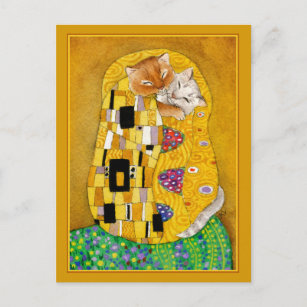 Postal Gustav Klimt besar oro lindo gato spocard