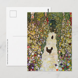 Postal Gustav Klimt - Camino de jardín con pollos