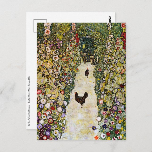 Postal Gustav Klimt - Camino del jardín con gallinas (Anverso / Reverso)