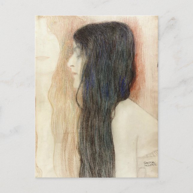 Postal Gustav Klimt-Chica con pelo largo (Anverso)