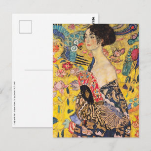 Postal Gustav Klimt - Dama con abanico