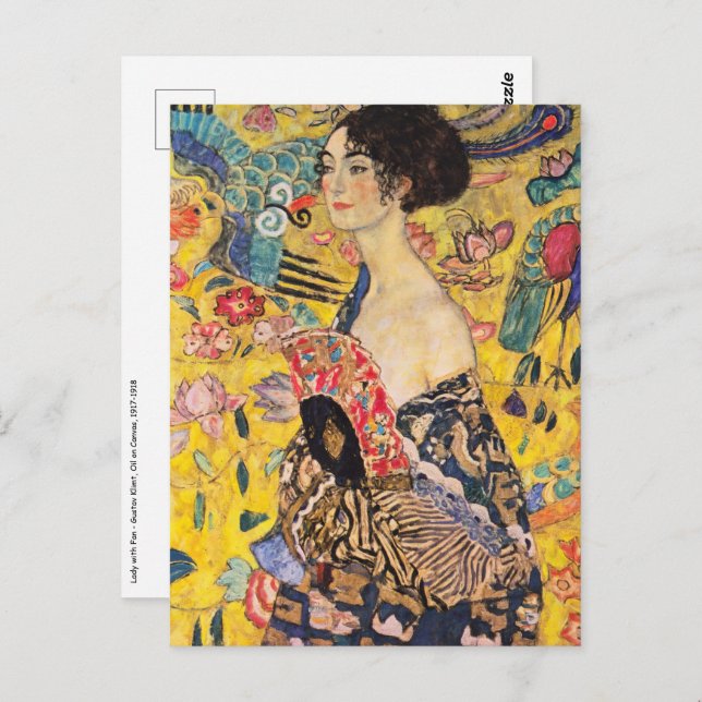 Postal Gustav Klimt - Dama con abanico (Anverso / Reverso)