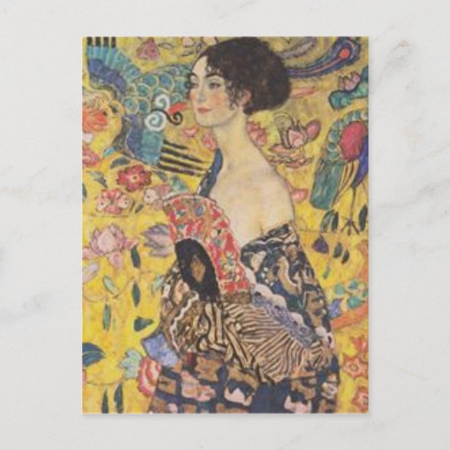 Postal Gustav Klimt - Dama Con Pintura De Ventilador (Anverso)