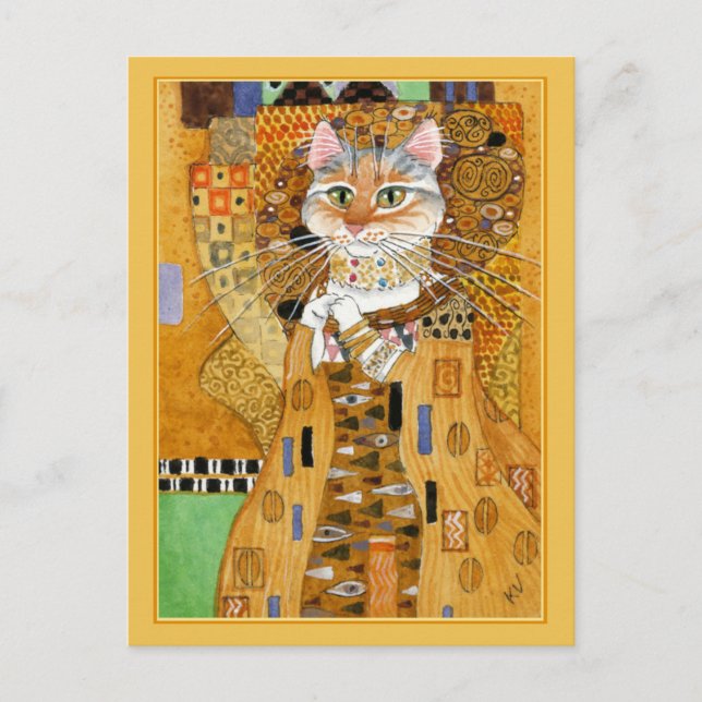 Postal Gustav Klimt dorado lindo gato spocard (Anverso)