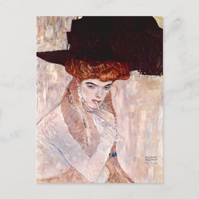 Postal Gustav Klimt ~ El Gorra negro 1910 (Anverso)