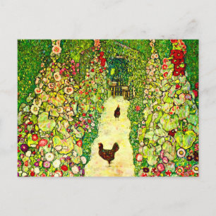 Postal Gustav Klimt Garden con pollos