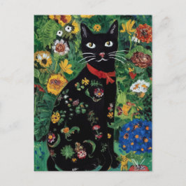 Postal Gustav Klimt Gato negro en un jardín de flores, ar