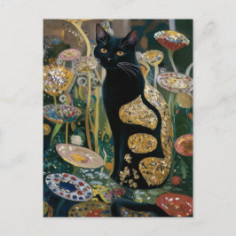 Postal Gustav Klimt Gato negro en un jardín de flores, CA