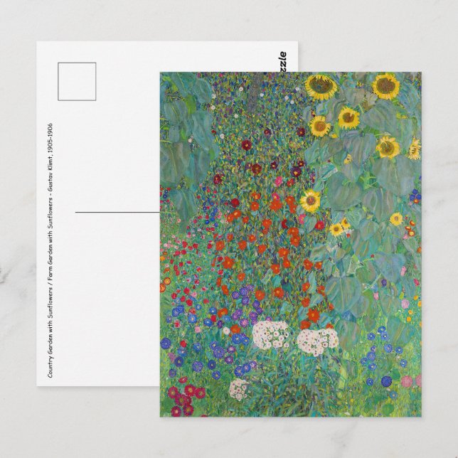 Postal Gustav Klimt - Jardín campestre con girasoles (Anverso / Reverso)