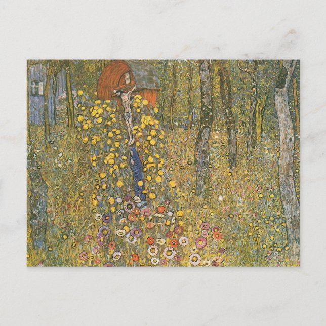 Postal Gustav Klimt- Jardín de granja con Crucifijo (Anverso)