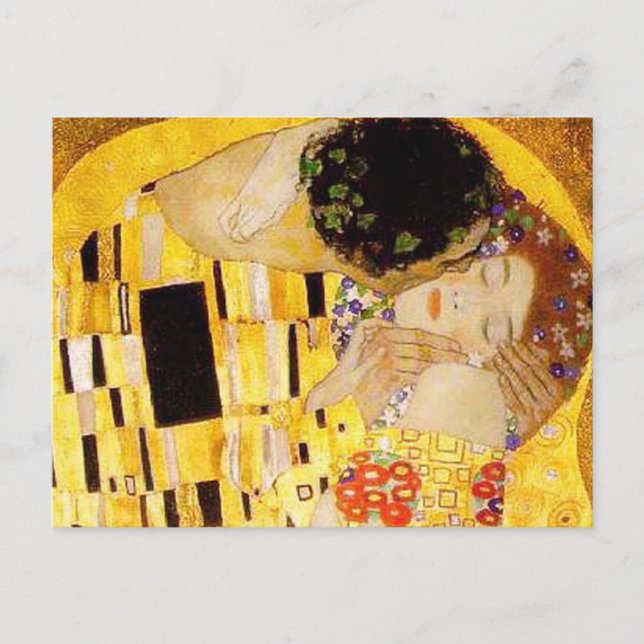 Postal Gustav Klimt La Pintura Clásica Del Beso (Anverso)