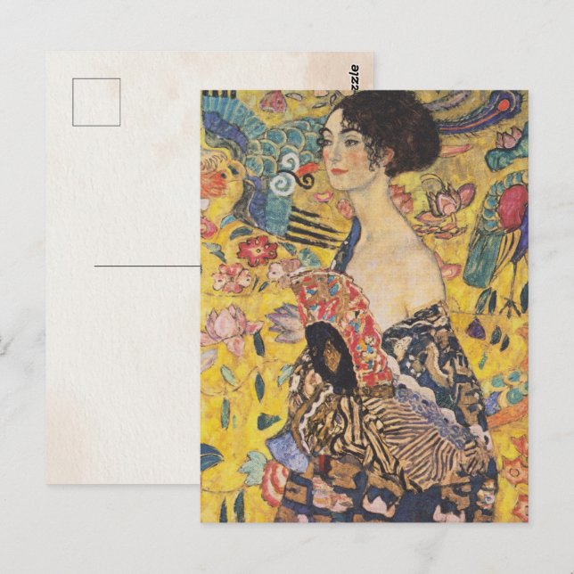 Postal Gustav Klimt-Lady con un fanático | (Anverso / Reverso)