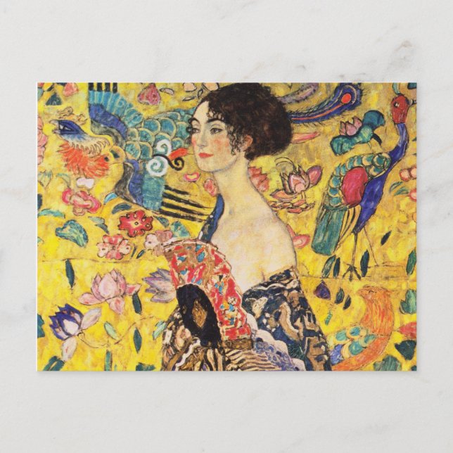 Postal Gustav Klimt Lady Con Ventilador (Anverso)