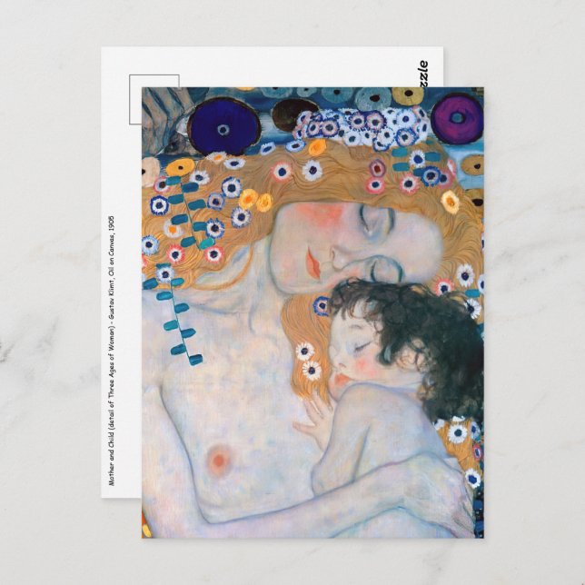 Postal Gustav Klimt - Madre e hijo (Anverso / Reverso)