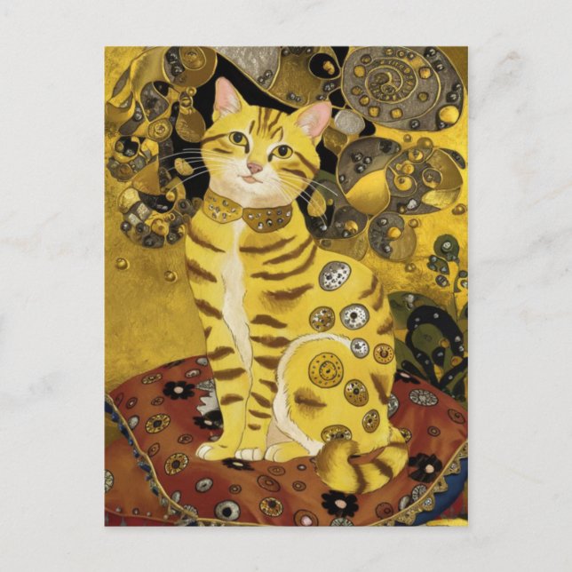 Postal Gustav Klimt oro lindo gato parodia, Gustav klimt  (Anverso)