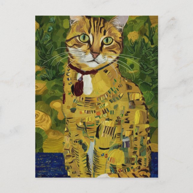 Postal Gustav Klimt oro lindo gato parodia, Gustav klimt  (Anverso)