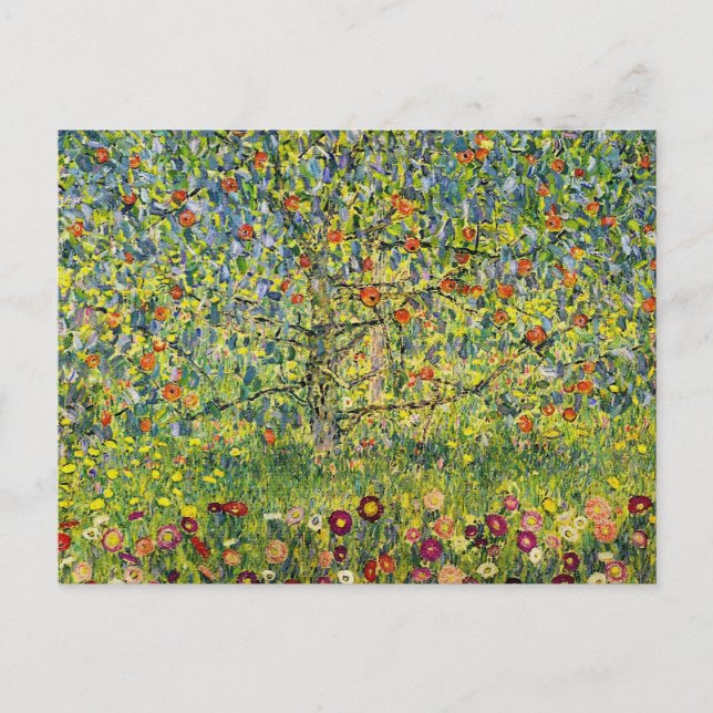 Postal Gustav Klimt pintando el Art Nouveau The Apple Tre (Anverso)