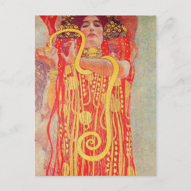 Postal Gustav Klimt Red Woman Gold Snake Pintura (Anverso)