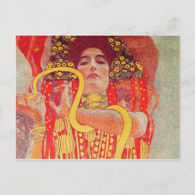 Postal Gustav Klimt Red Woman Gold Snake Pintura (Anverso)