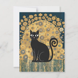 Postal Gustav Klimt Style Black Cat Art