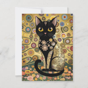 Postal Gustav Klimt Style Black Cat Art