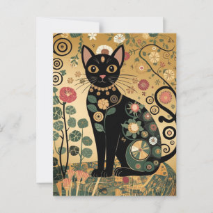 Postal Gustav Klimt Style Black Cat Art