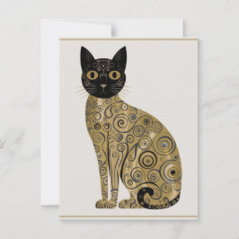 Postal Gustav Klimt Style Black Cat Art