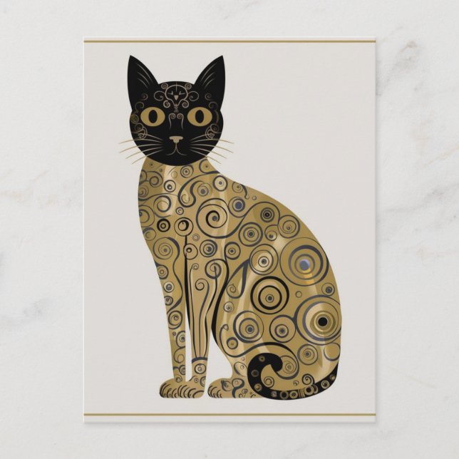 Postal Gustav Klimt Style Black Cat Art (Anverso)
