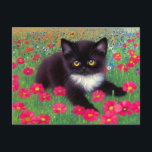 Postal Gustav Klimt Tuxedo Cat<br><div class="desc">Postcard con un gato Gustav Klimt tuxedo! Este bonito gatito blanco y negro se encuentra en un campo de flores rojas,  azules,  blancas y naranjas. ¡Un regalo increíble para los amantes del gato y del arte austriaco!</div>