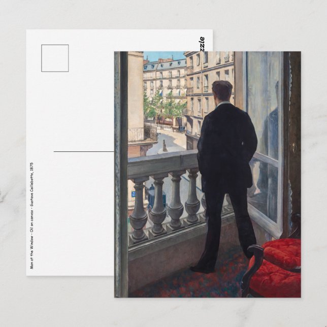 Postal Gustave Caillebotte - Hombre en la ventana (Anverso / Reverso)