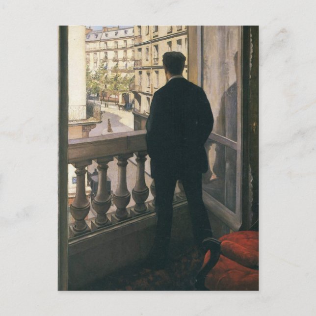 Postal GUSTAVE CAILLEBOTTE - Hombre en la ventana 1875 (Anverso)