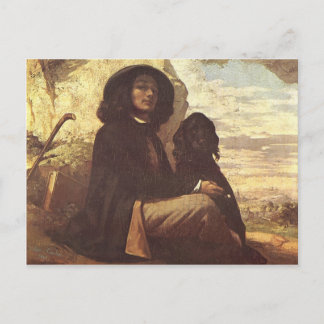 Postal Gustave Courbet - Autoretrato con un perro negro