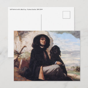 Postal Gustave Courbet - Autorretrato con un perro negro