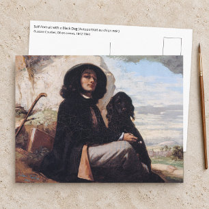 Postal Gustave Courbet - Autorretrato con un perro negro