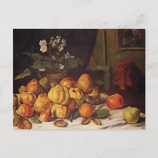 Postal Gustave Courbet - Manzanas, orejas y flores de vid (Anverso)