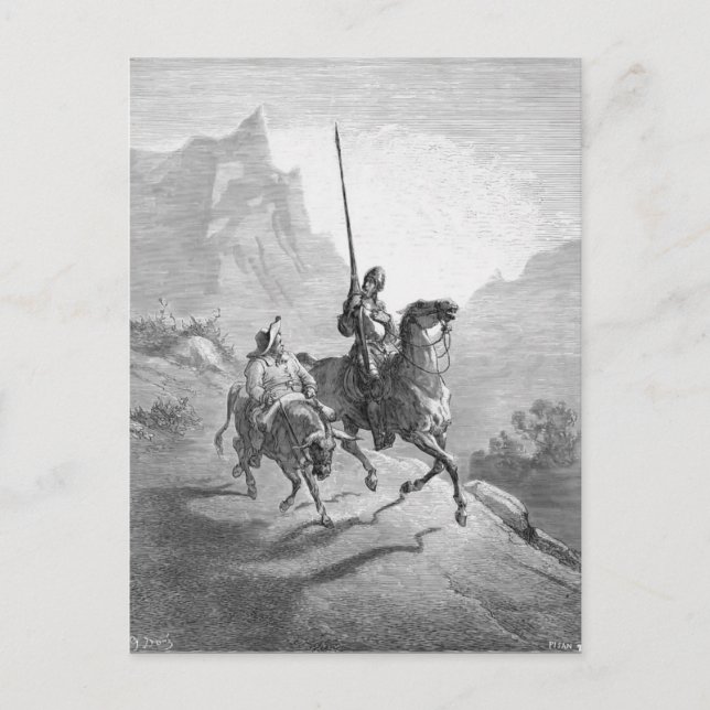 Postal Gustave Dore: Don Quijote y Sancho Poniéndose en m (Anverso)