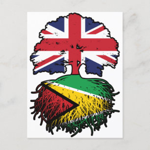 Postal Guyana Guyanés Reino Unido Árbol con bandera