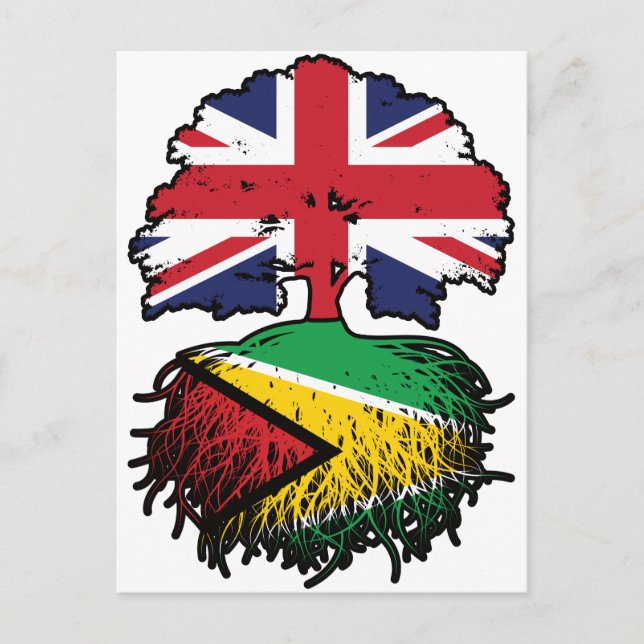 Postal Guyana Guyanés Reino Unido Árbol con bandera (Anverso)