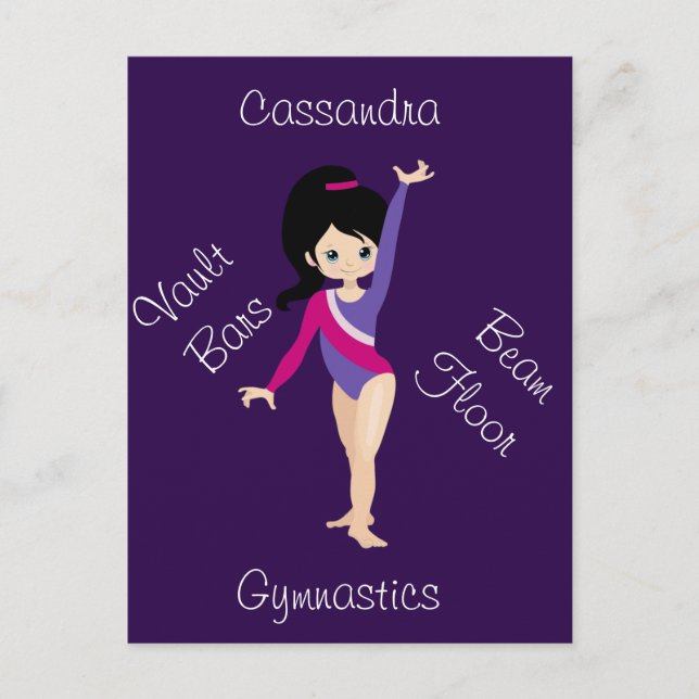 Postal Gymnastics Black Hair, Blue Eyes, Purple Leotard   (Anverso)