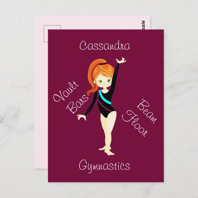 Postal Gymnastics Ginger Hair, Green Eyes, Black Leo  (Anverso / Reverso)
